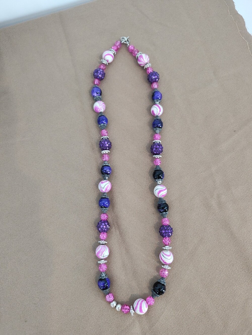 Handmade Pink & Purple Beaded Necklace